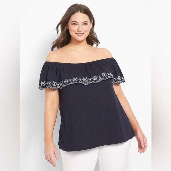 Lane Bryant off the shoulder embroidered blouse navy feminine bohemian plus size - Picture 3 of 12